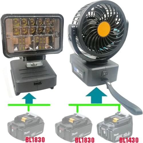 LED Work Lights Flashlights Electric Torch Spotlight Mini Fan for Makita 14.4V 18V Li-ion Battery Adapter BL1815 BL1830 BL1430