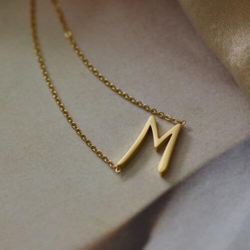 Titanium With 18K Gold initial M Chains Necklace Stainless Steel Designer T Show Runway Gown Rare INS Japan Korean Boho Gothic