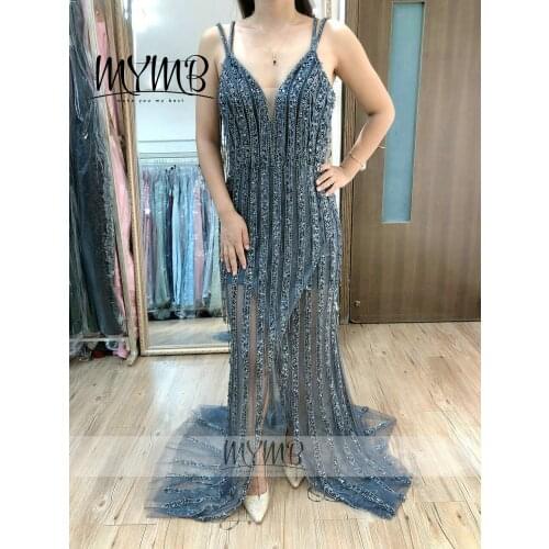 Backless Spaghetti Strap Haute Couture Girls Party Dress MYMB New Arrival Sparkly Prom Dress 2021 MY31119