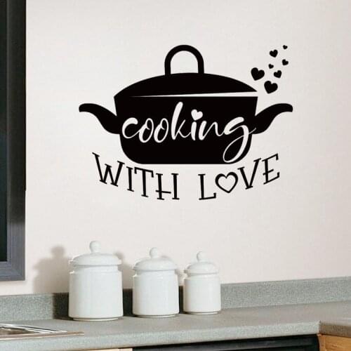 Cooking With Love Wall Decal Pot Kitchen Quote Door Window Vinyl Stickers Restaurant Interior Decor Art Lettering Wallpaper