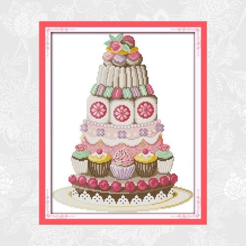 Cake Tower Cross-stitch Pattern 14CT Printed Fabric Aida Canvas Cross Stitch Kits Chinese Embroidery DIY Handmade Needlework