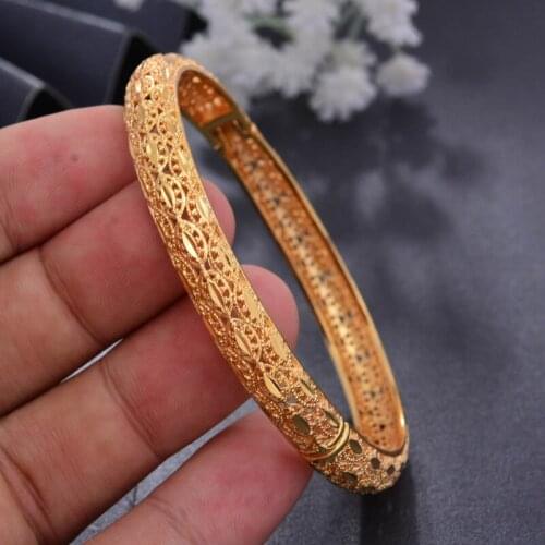 Wando 1PcsTop Quality Dubai Gold Color Bangles For Women Vintage Bride Wedding Bracelet Bangles Africa Arab Halloween Jewelry