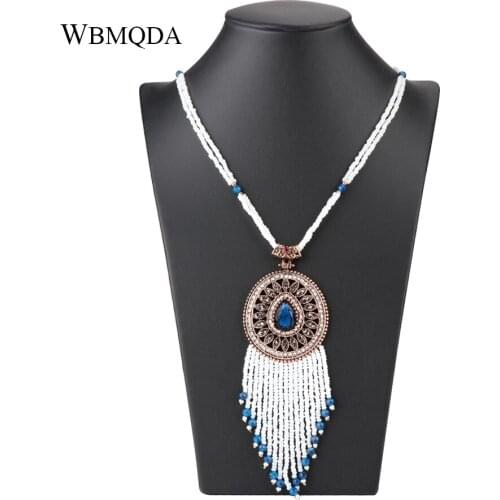 Wbmqda Bohemia Tassel Pendant Necklace For Women Hand-Beaded Antique Gold Crystal Long Necklace Vintage Wedding Jewerly 2020 New