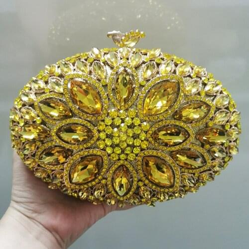 WHTUOHENG Yellow Diamond Summer Bags For Women Rhinestone Crystal Shoulder Chain Handbags Luxury Elegant Lady Crystal Party Bags