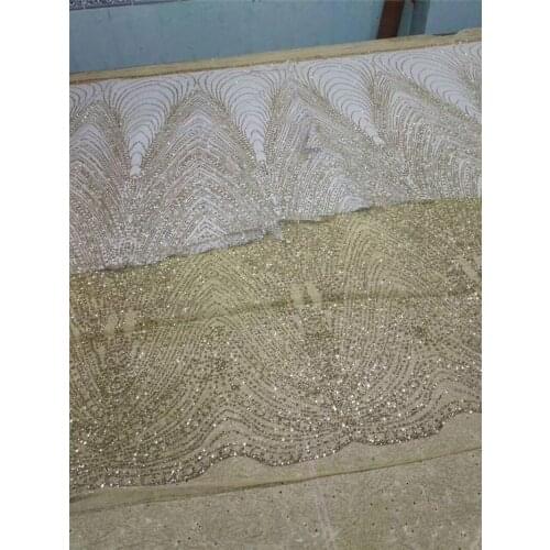 YG-237 gold color sugar glued glitter african glued glitter tulle lace fabric for fashion decoration or wedding decoration