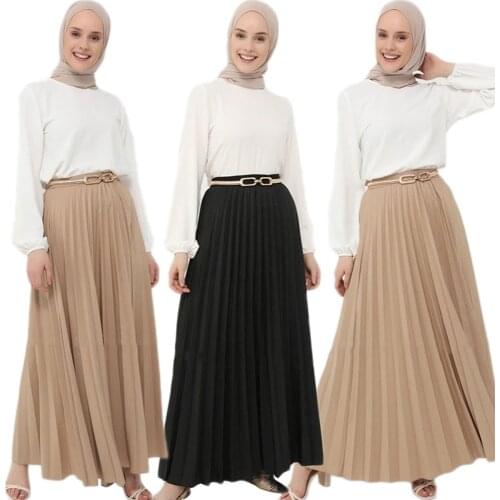 Fashion Womens Pleated Skirts Long Skirt Oversized Elegant Modest Muslim Bottoms Party Islamic Clothing Loose Arabic Ramadan