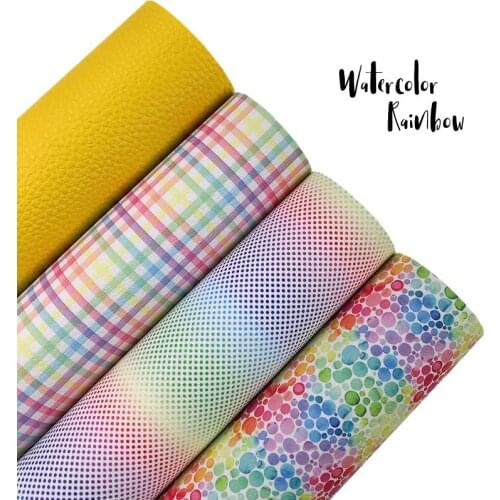 New Rainbow 30X22CM/SHEET Watercolor Rainbow Plaid Faux Leatherette For Bows, Earrings, Accessories, DIY Crafts
