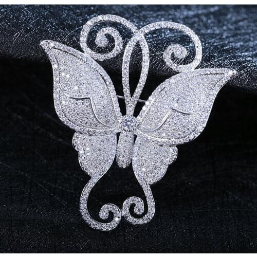 SINZRY JEWELRY White cut cubic zircon micro paved butterfly scarves buckle women brooches pin