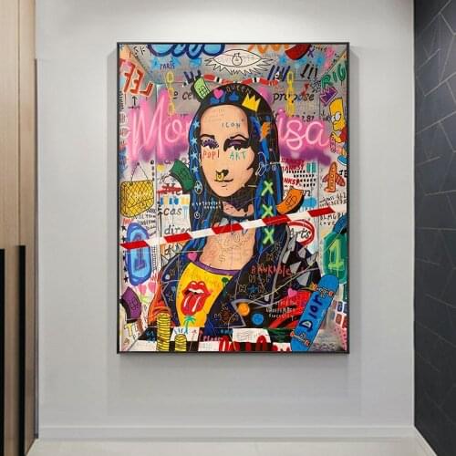 Funny Mona Lisa Street Art Canvas Painting Posters and Print Graffiti Wall Art Picture Cuadros Home Decoration Living Room Decor