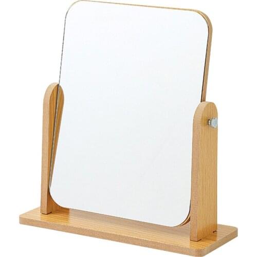 Tabletop Mirror Wooden Rotating Makeup Mirror Angle Adjustable Stand Mirror