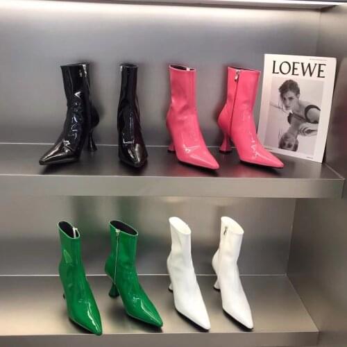 Pointed Toe Women Ankle Boots Chelsea Bling Patent Leather Party Winter Boots Side Zipper Chelsea Fashion Candy Color Pumps Shoe