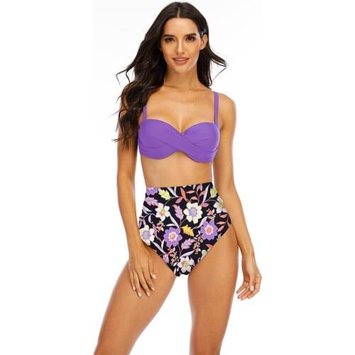 Womens Bikini Set Swimsuit Floral Print Swimwear 2021 New Bathing Suits Swimming High Waist String Thong Sexy