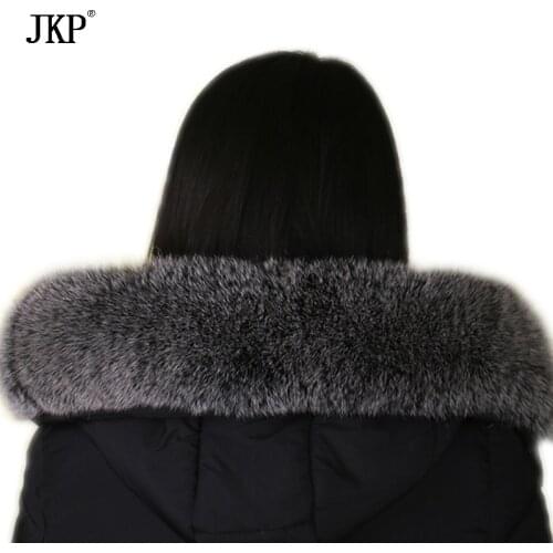 Winter Real fox fur collar Black frost color Genuine oversized fur collar Scarf