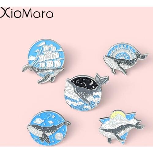 Star Sky Whale Enamel Pins Custom Sailboat Mountain Planet Brooches Badges Clothes Bag Pins Cartoon Jewelry Gift for Friends