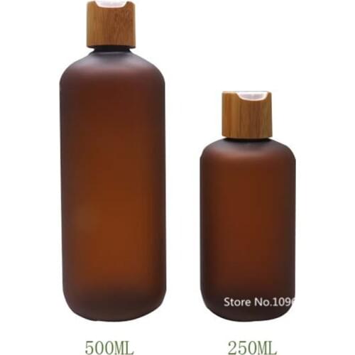 10PCS Bamboo Bath Foam Bottle Plastic PET Refillable Bottles with Press Pump Cap Empty Shampoo Bottle Press Bottle 250ml 500ml