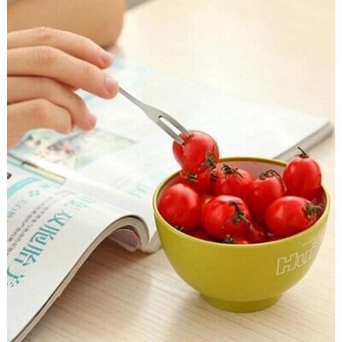 10pcs/lot Stainless Steel Two-tine Fruit Fork Snack Cake Dessert Tableware Fruit Fork Cafeteria Home Flatware Kitchen Accessory