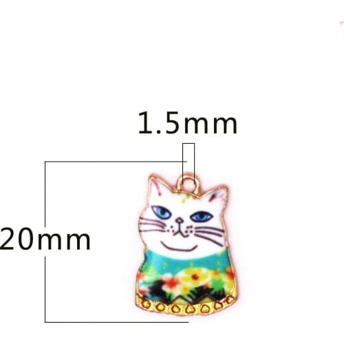 10pcs/lot Cat Dangle Handmade Enamel Charms Pendant DIY for Bracelet Necklace Bag