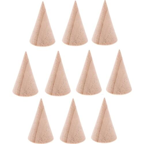 10Pcs Unfinished Cone Shape Wood Band Holder Set Jewelry Display Stand