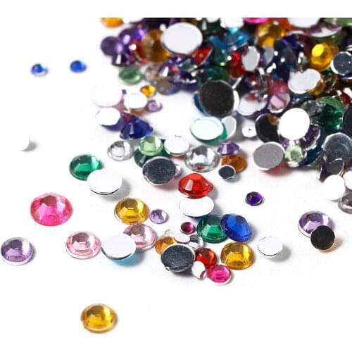 1000Pcs/Bag Mixed Size Colorful 3D Nail Art Decoration Rhinestones Nail Acrylic Small Beads Flat Bottom Nail Accessories Design
