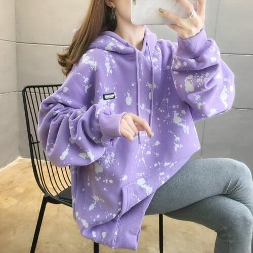 2021 Fleece Hooded Streetwear Hip Hop Casual Sweatshirt with Hood Dot Print Women Hoodie