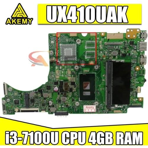 Akemy UX410UAK Motherboard For ASUS UX410UQ UX410UQK UX410UV UX410U RX410U Laotop Mainboard with i3-7100U CPU 4GB RAM