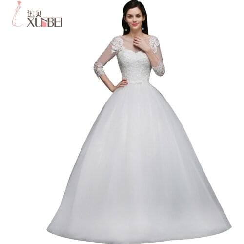 Sheer O Neck Ball Gown Wedding Dresses 2017 Tulle Appliques Robe De Mariage Lace Up Floor Length Wedding Gowns