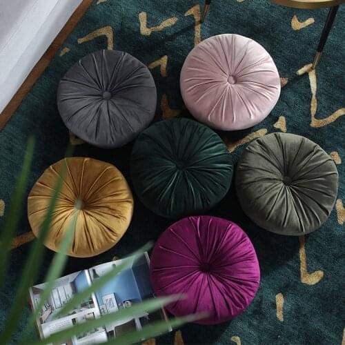 Velvet Pleated Round Solid Color Throw Cushion for Living Room Sofa Office Back Chair Car Home Soft Cushions