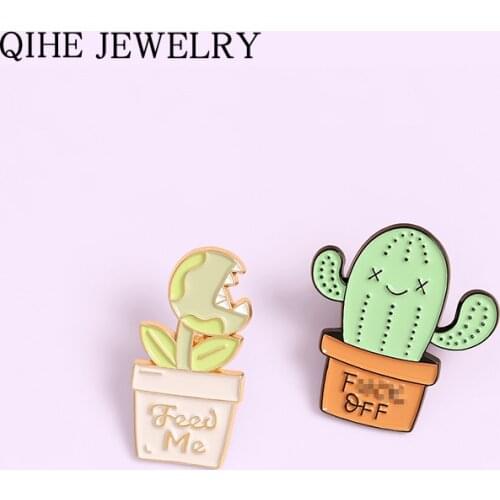 Chomper Brooch Custom Green Cactus Plant Enamel Pins Anime Badge Clothes Lapel Pins for Backpacks Women Jewelry Gift Wholesale