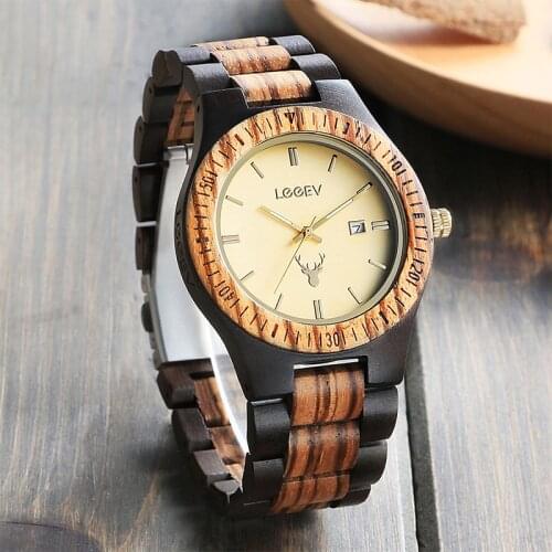 LeeEv Wooden Watch Men Casual Quartz Watches Natural Handmade Zebra Wooden Watches for Men