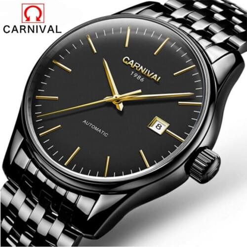 Carnival Top Brand Luxury Stainless Steel Automatic Mechanical Watch Fashion Simple Watch Reloj Masculino Men Military Watches