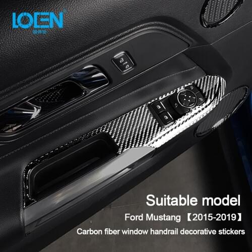For Mustang Car Interior Carbon Fiber Window Control Switch Panel Auto Sticker Decor Cover Car Accessaries 2015-2019 Car Styling