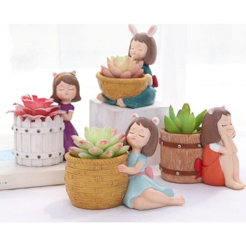 Fairy Garden Miniatures Girl Resin Flower Pot Cartoon Sculpture Crafts Personality Decoration Garden Micro Landscape Flower Pot