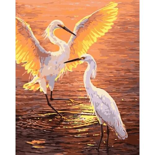 Painting By Numbers DIY Dropshipping 40x50 50x65cm Sunset white crane Animal Handmade For Living Room Wall Decor Oil Painting