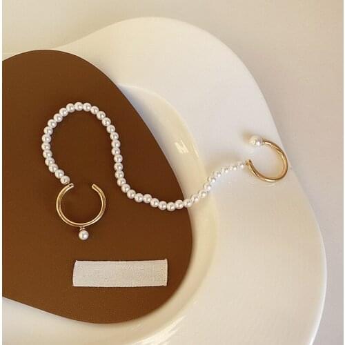 Minar Elegant Imitation Pearl Long Tassel Charm Rings for Women Lady Gold Color Round Adjustable Open Ring Minimalist Jewelry