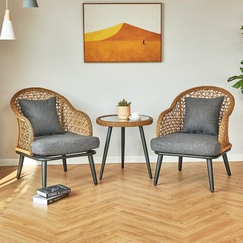 PE Rattan Chair 3-piece Set Outdoor Patio Furniture Balcony Leisure Table and Chair Combination Suit Patio Rattan Furniture Set