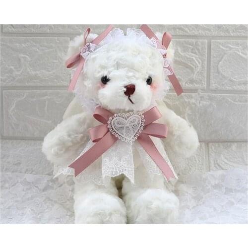 Korean Cute Cartoon Plush Bear Messenger Bag Lolita Girls Shoulder Bag Bows Lace Cosplay Doll Chain Bags B833