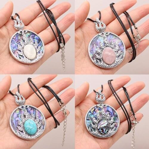 Unique Natural Abalone Shell Shell Pendant Necklace Rose Quartz Pendant Necklace for Jewelry Gift Length 55+5cm Size 45x45mm