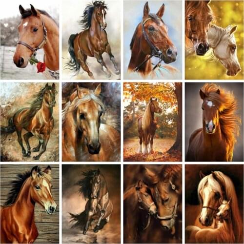 Huacan Square/round Diamond Painting Full Horse Cross Stitch Embroidery Animal Mosaic Home Decor Wall Stickers