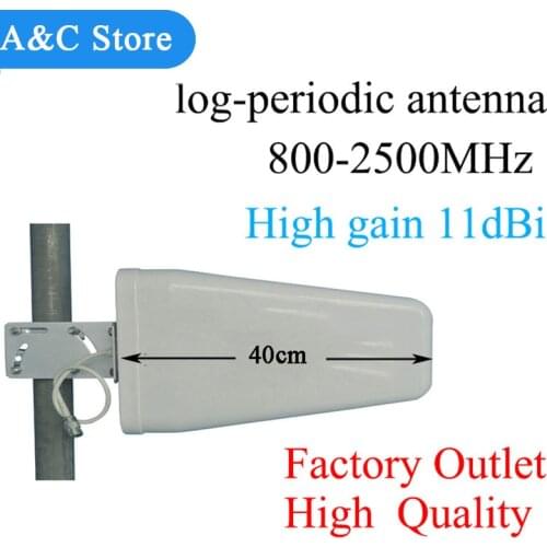 Log-periodic antenna 11dBi 800~2500mhz for CDMA/GSM DCS WCDMA 2G 3G 4GLTE cell phone signal booster/repeater/amplifier N-female