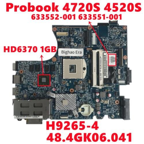 633552-001 633551-001 For HP Probook 4720S 4520S Laptop Motherboard H9265-4 48.4GK06.041 Mainboard W/ 216-0774207 1GB Fully Test