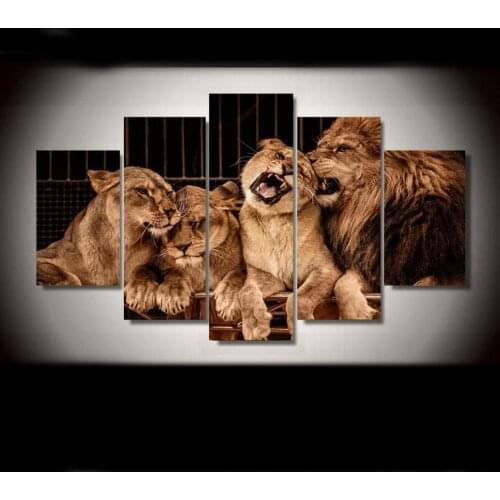 5 Panels Canvas Painting Modular Wall Art Animals Lion Family Pictures HD Printed Poster Decor For Home Living Room Modern Frame