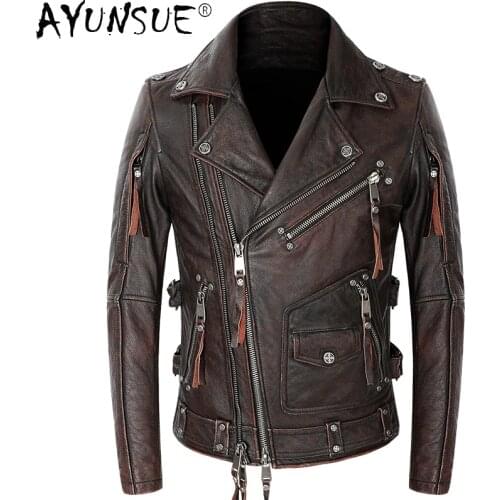 2021 Fahsion Leather Jacket Men Slim Streetwear Motorcycle Coat Cowhide Coat Men Clothing Bomber Jacket Chaquetas Hombre WPY3749