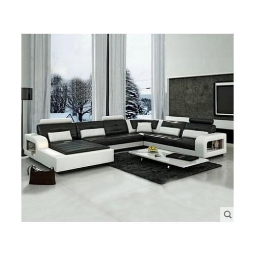 Sofa set living room furniture leather sofa with U or L shaped corner sofa design Led lighting living room Sofa