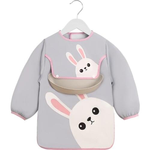 Waterproof Baby Cartoon Bibs Infant Feeding Smock Burp Cloth Kids Adjustable Long Sleeve Painting Apron