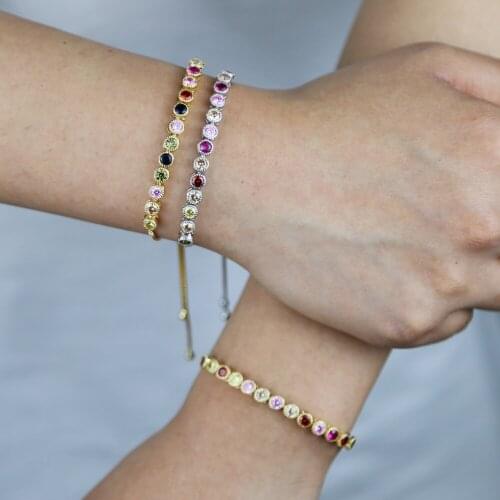 New Trendy 2019 Unique Jewelry Gold Color cz Charm AAA+ colorful CZ Crystal Female adjust Bracelets Bangles For Women wedding