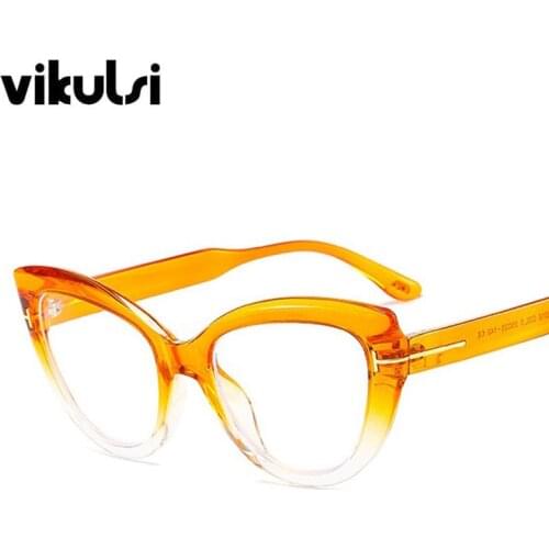 Bright Orange Cat Eye Glasses Frame With Clear Lens T Letter Womens Fashiom Eyewear Frames Gradient Eyeglasses Frame For Women