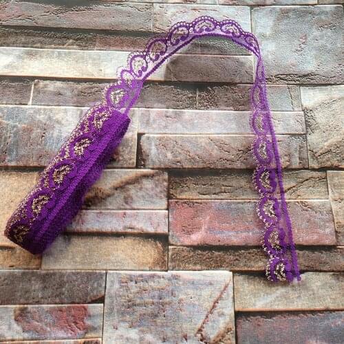 Wholesale 10 yards Pretty 22mm Width Purple and Golden Lace Ribbon Embroidery Lace DIY Jewelry Decoration Clothing Accessories