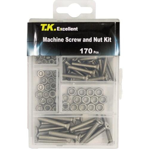 T.K.Excellent Machine Screw and Hex Nut 304 Stainless Steel Assortment Kit,170 Pcs