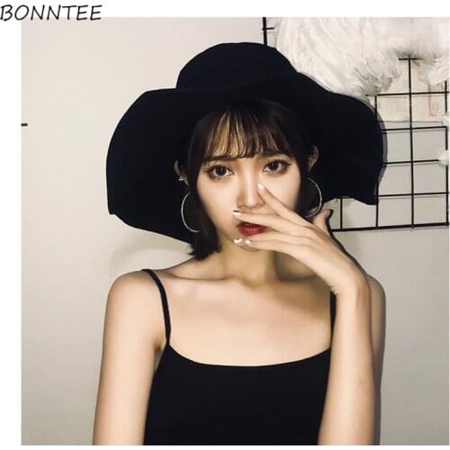 Bucket Hats Women Japan Style Retro Summer Teens Sun Protection Hat Korea Vintage Black Holiday Popular All-match Womens Cap Ins