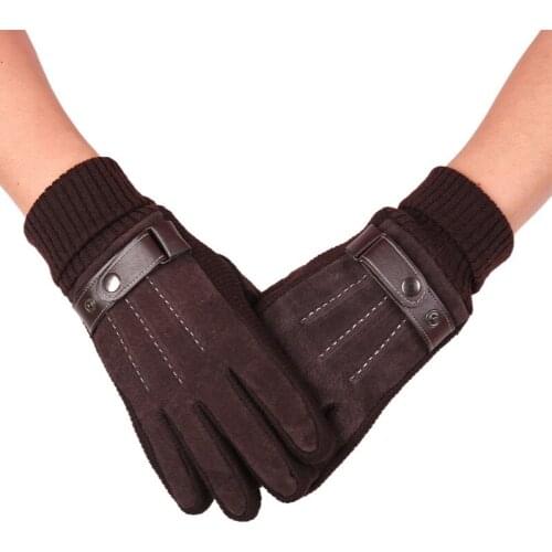 2020 New Mens Winter Plus Velvet Touch Screen Pigskin Gloves Warm and Non-Slip Sports Cycling Leather Gloves